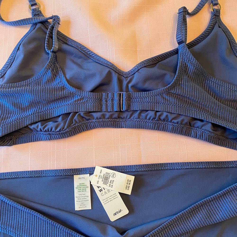 NWT set AERIE RIBBED SHINE BLUE BIKINI TOP & RIBBED SHINE BIKINI BOTTOM